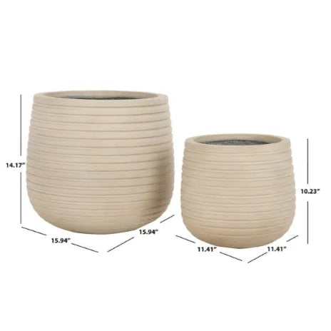 Safavieh Jasper Planter Pot in Beige with Sculpted Horizontal Stripes Set of 2