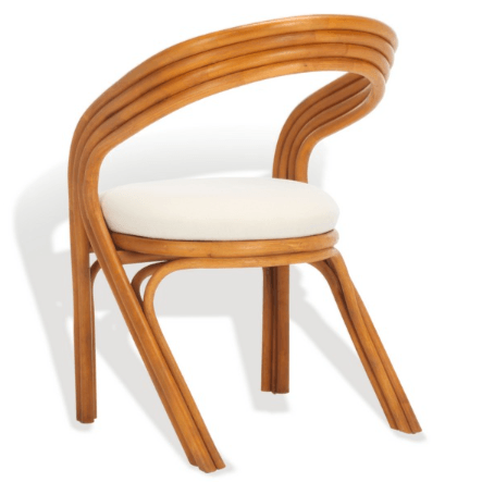 Safavieh Jennabrook Rattan Dining Chair in Natural/White with Curved Back