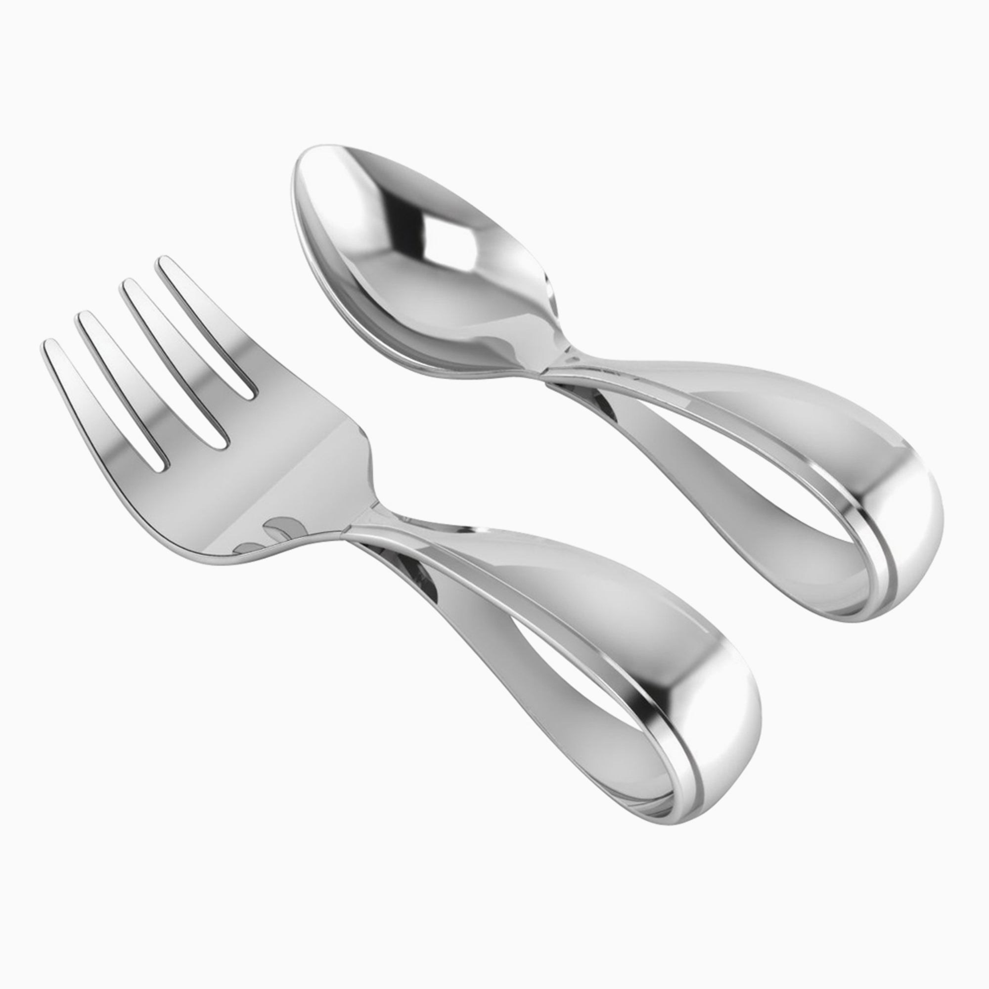 Bent Curved Sterling Silver Baby Spoon & Fork Set by Krysaliis