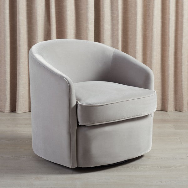 Lesley Swivel Barrel Accent Chair in Light Gray