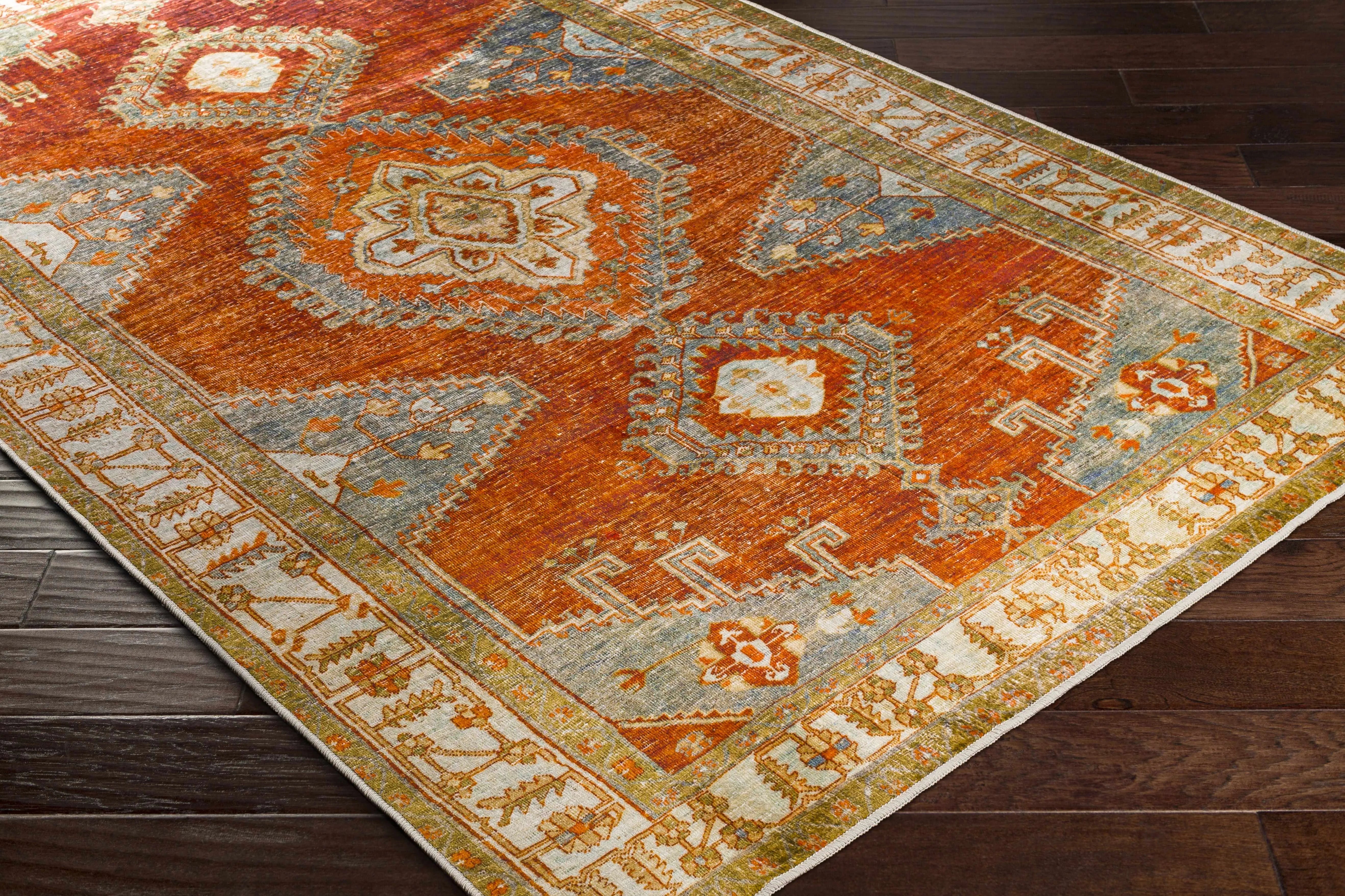 Kullar Orange Washable Area Rug