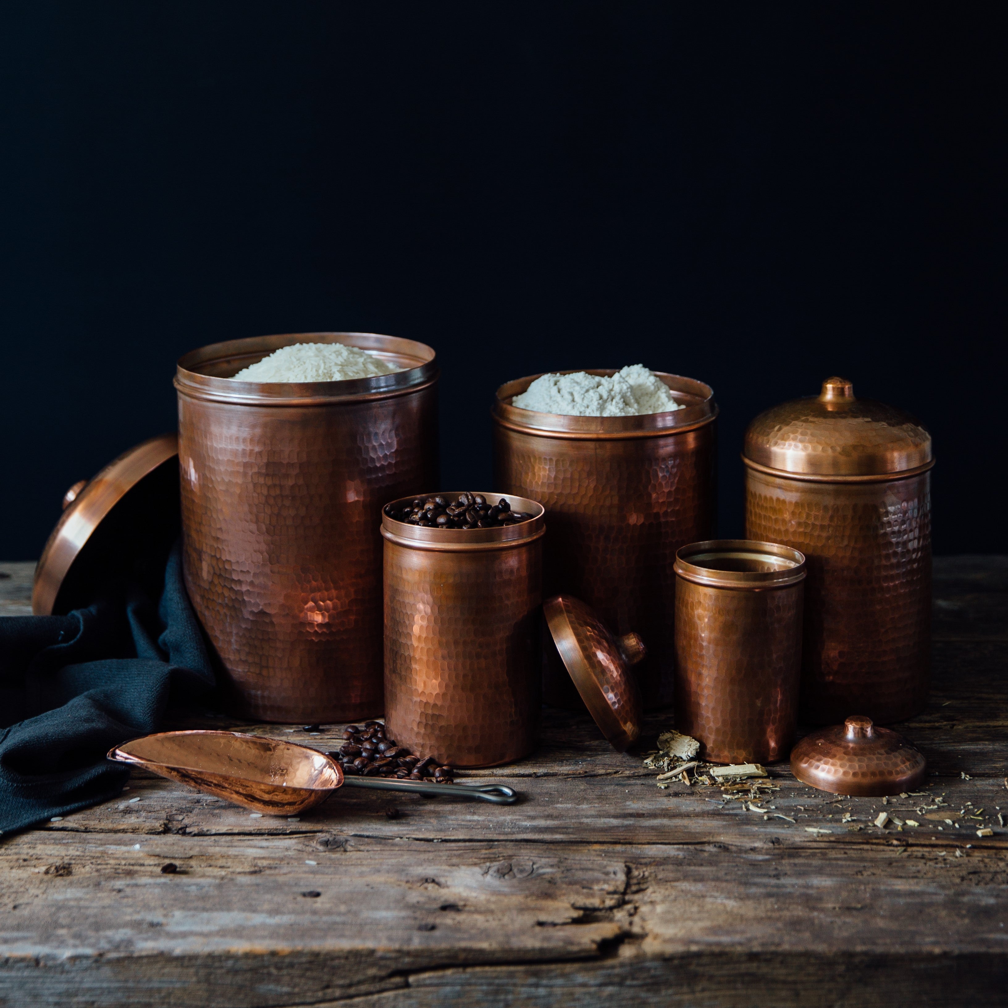 Copper Kitchen Canisters - Complete 5 piece Set