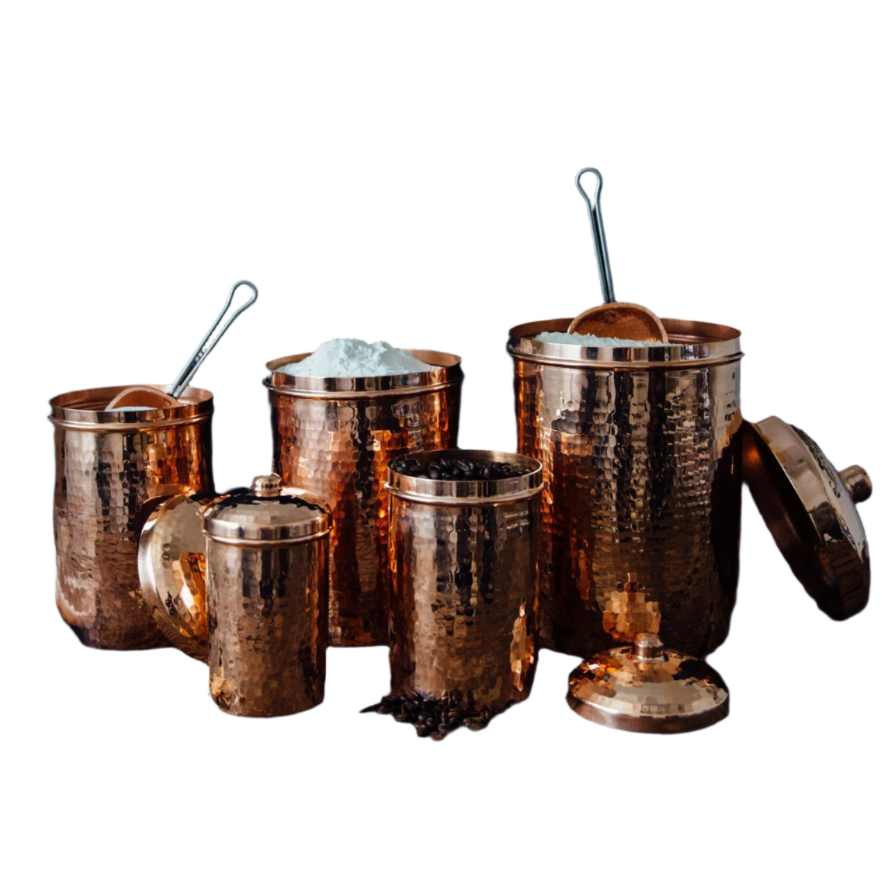 Copper Kitchen Canisters - Complete 5 piece Set