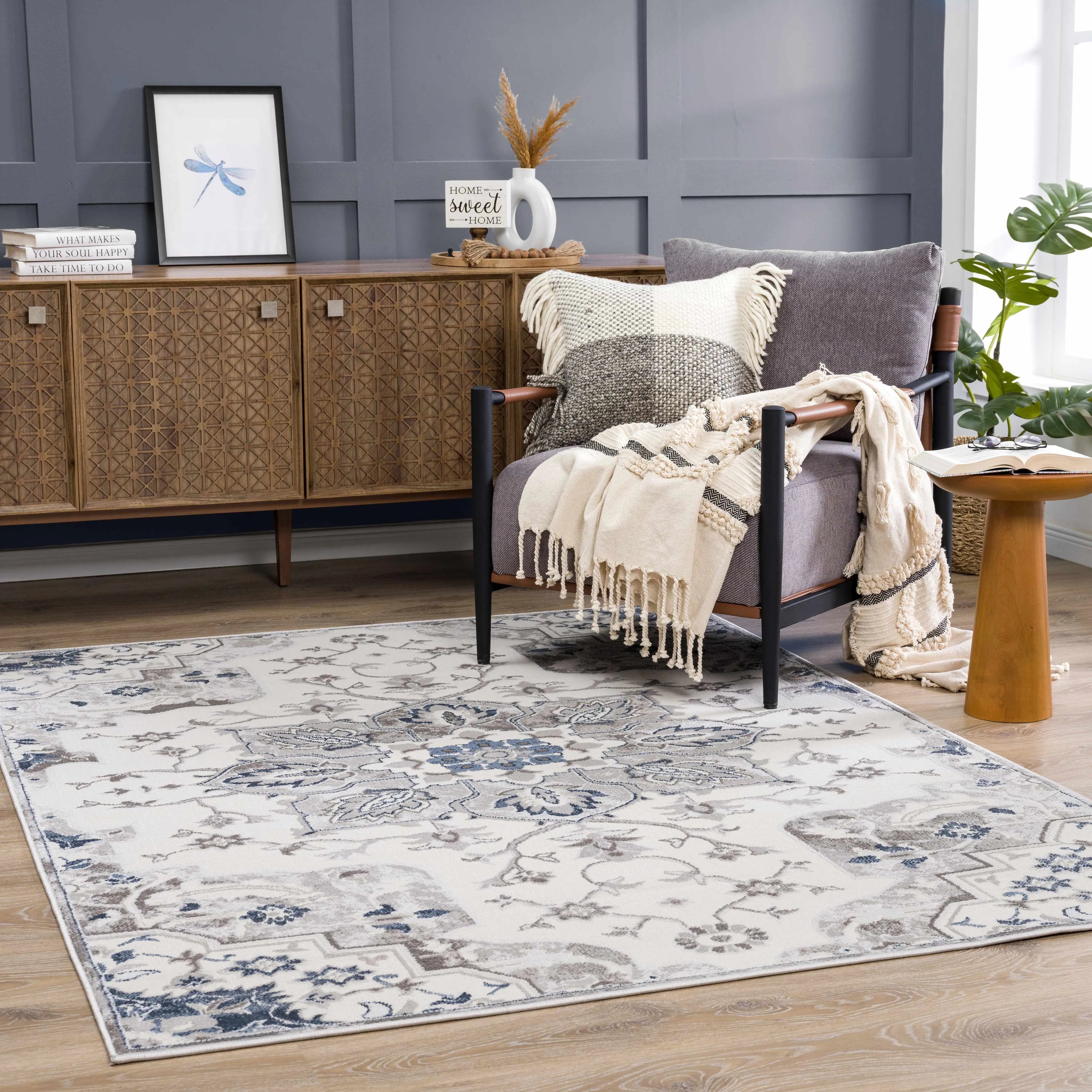 Calum Blue Floral Thick Area Rug - Limited Edition