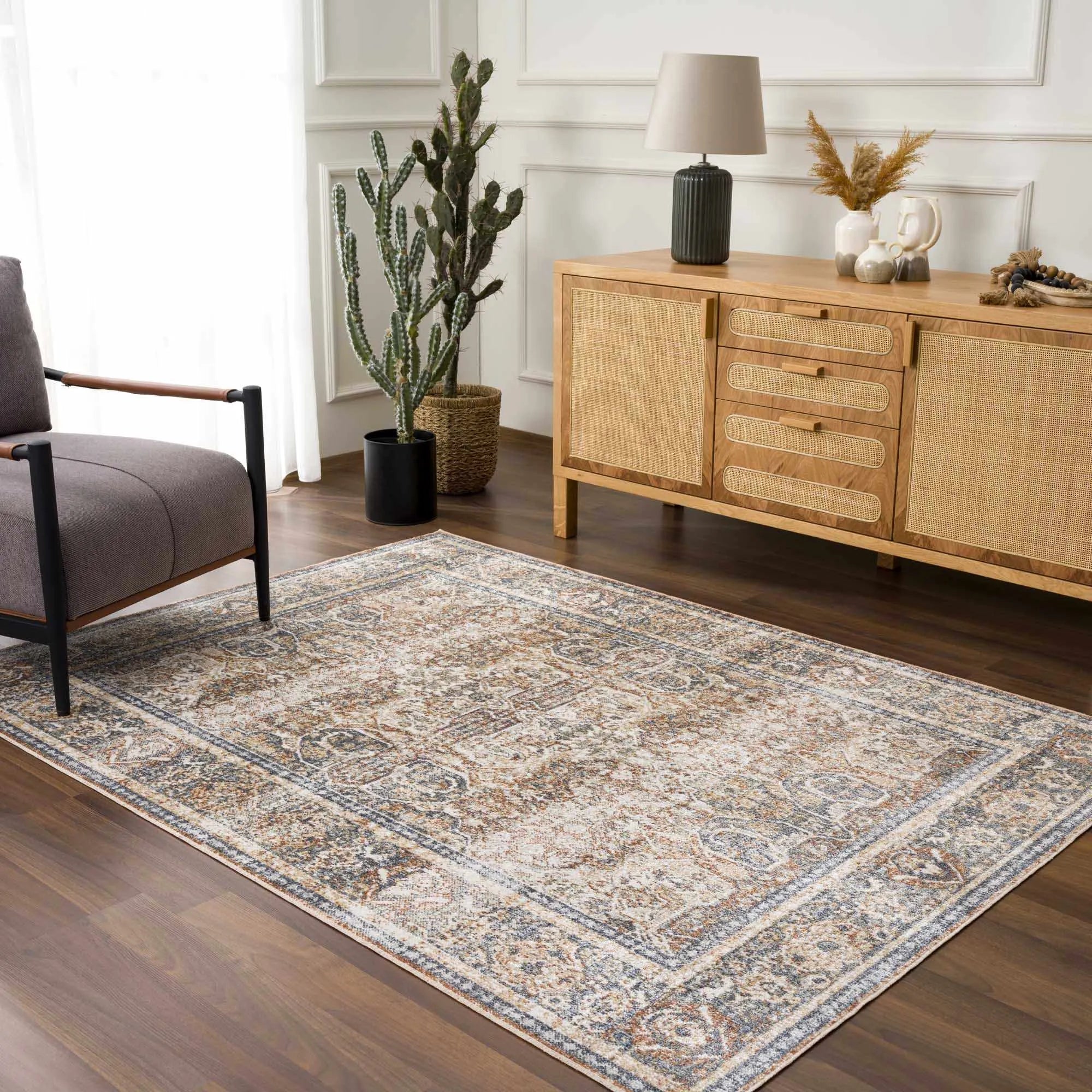 Arias Beige Blue Washable Area Rug