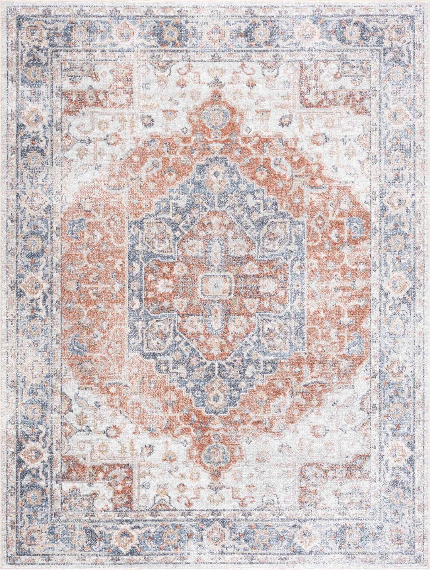 Akram Gray & Orange Polyester Area Rug