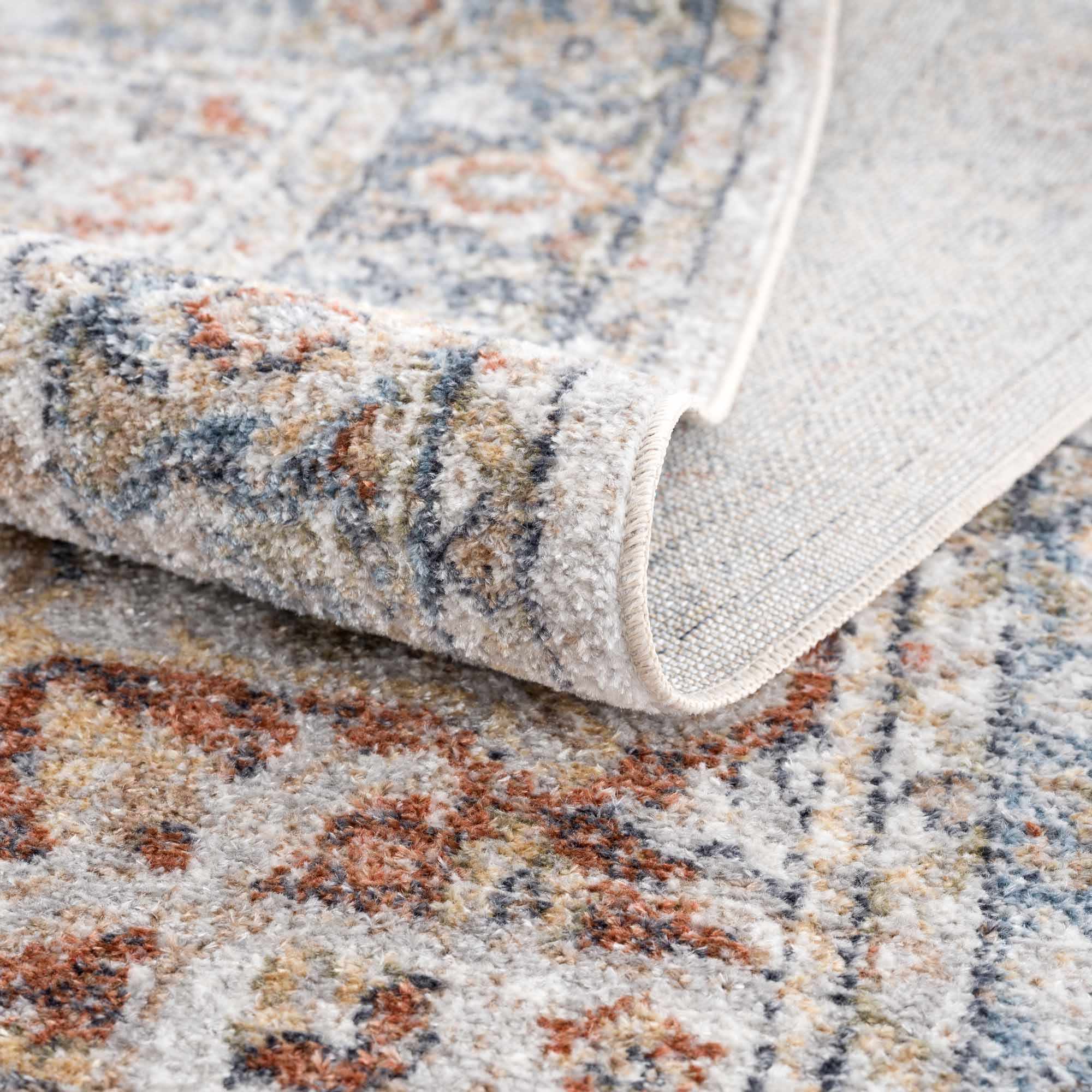 Akram Gray & Orange Polyester Area Rug