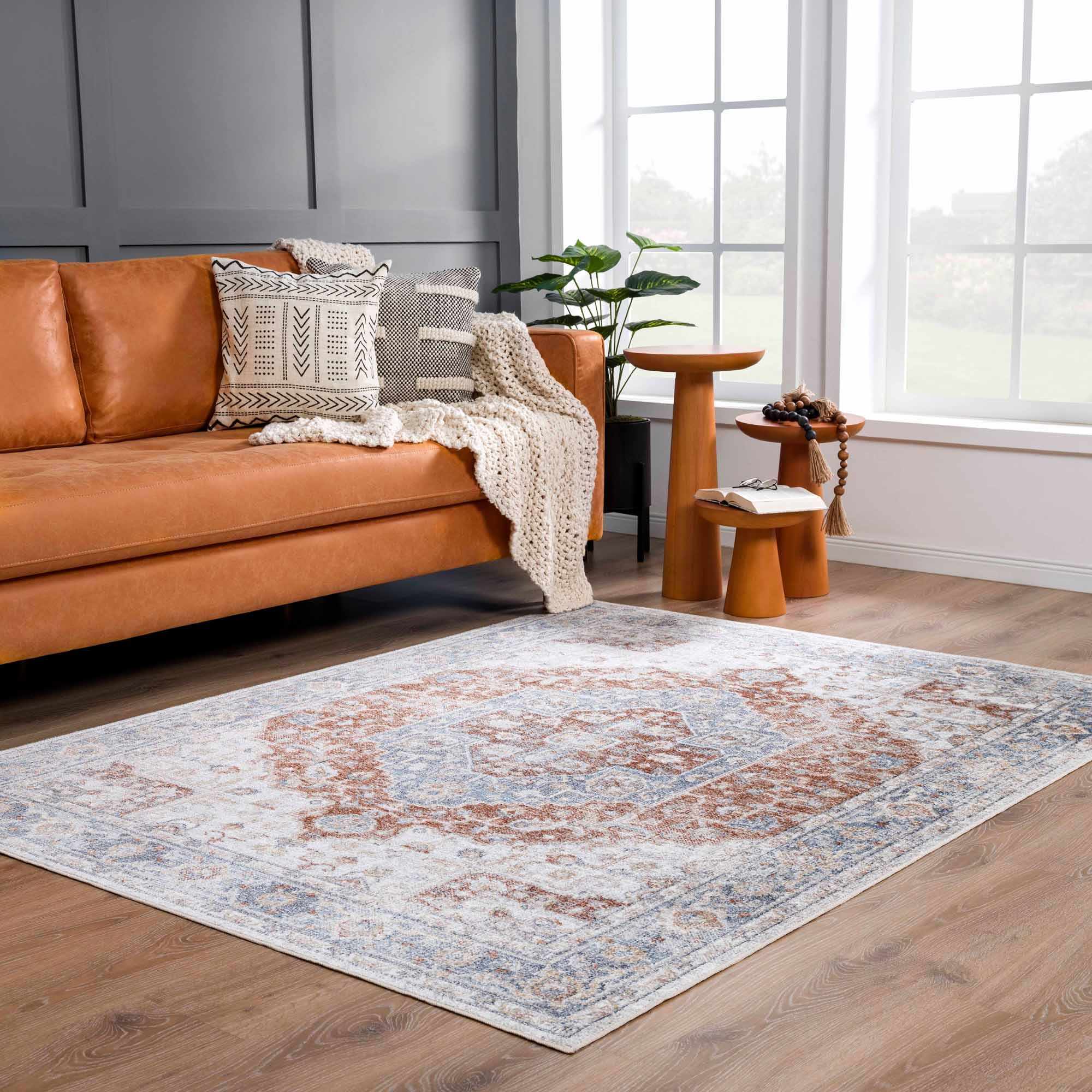 Akram Gray & Orange Polyester Area Rug