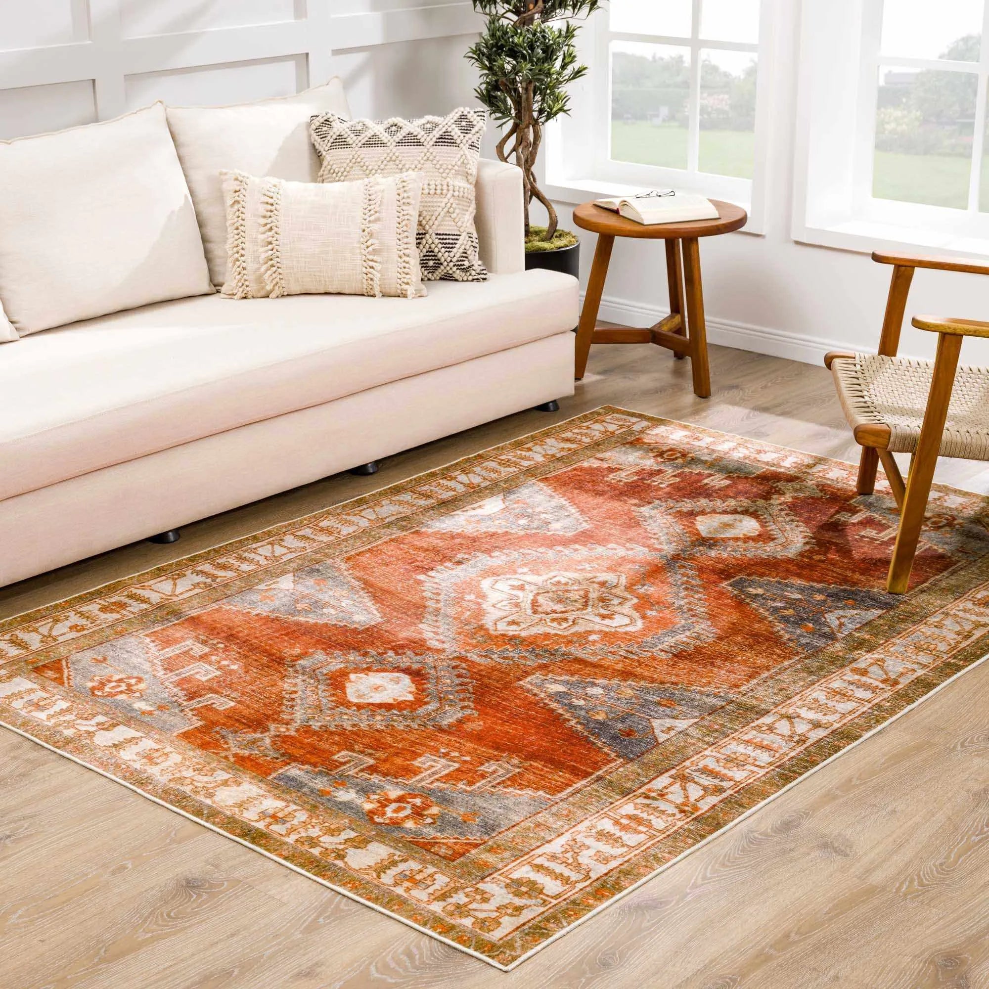 Kullar Orange Washable Area Rug