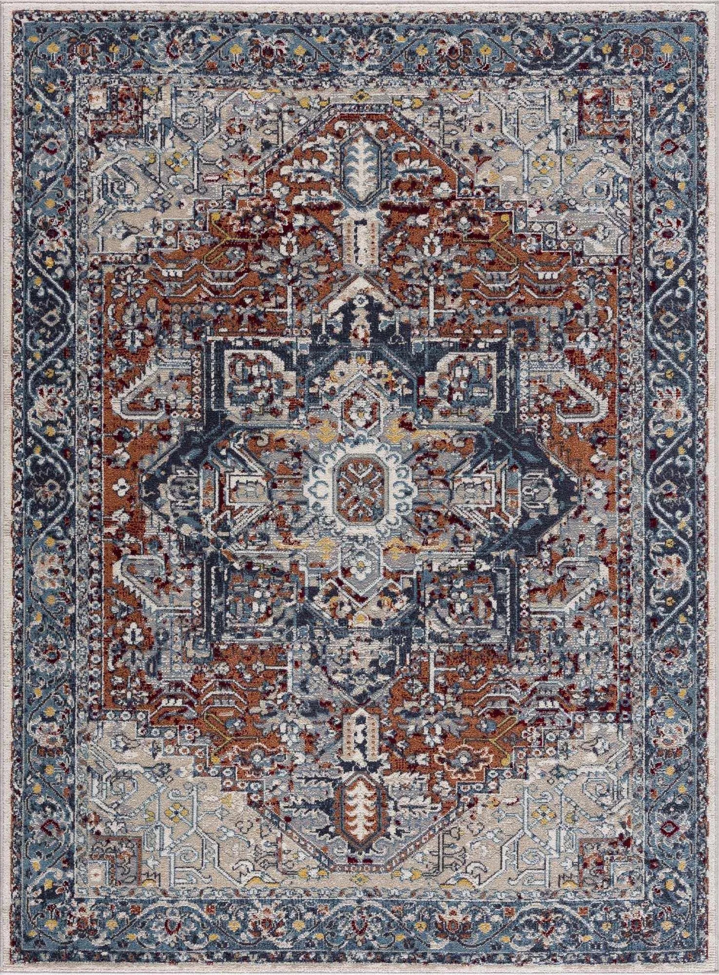 Cabacungan Blue & Rust Washable Area Rug - Clearance