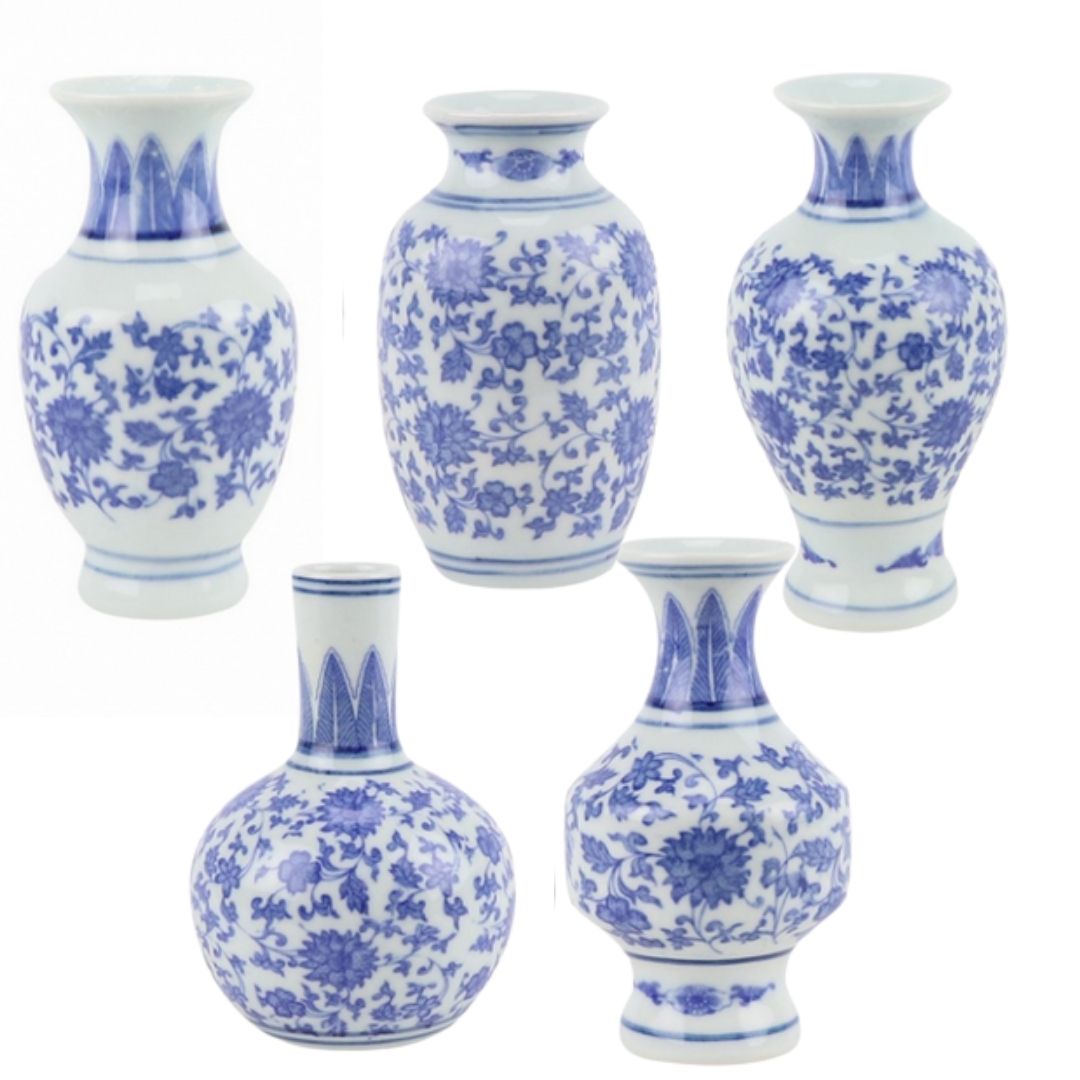 Set of 5 Mini Soft Blue Bud Vases