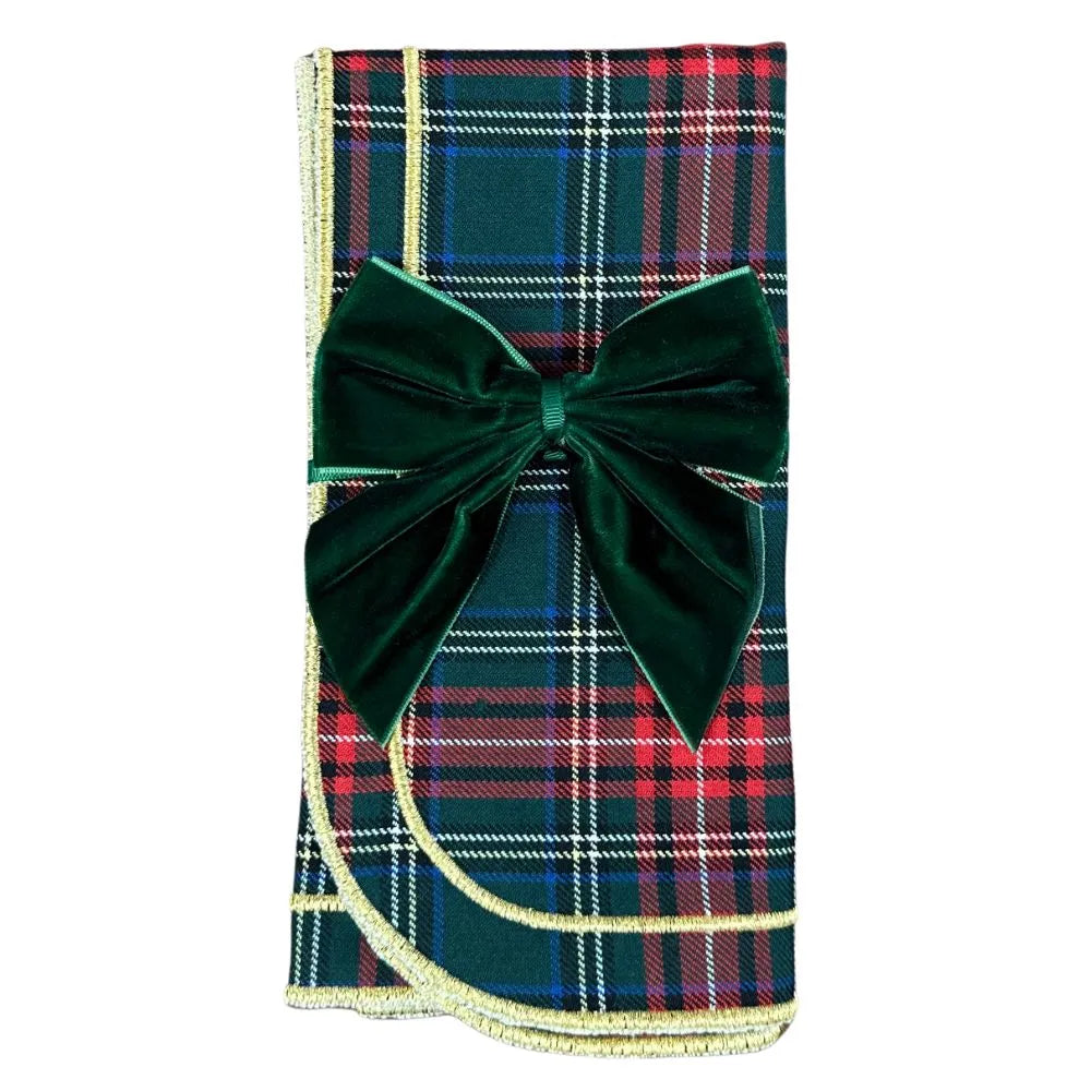 Dark Green: Velvet Bow Napkin Ties - (Set of 4)