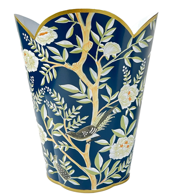 Navy Chinoiserie Wastepaper Basket