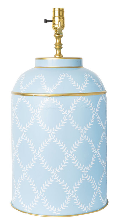 Pale Blue & White Trellis Tea Caddy Lamp