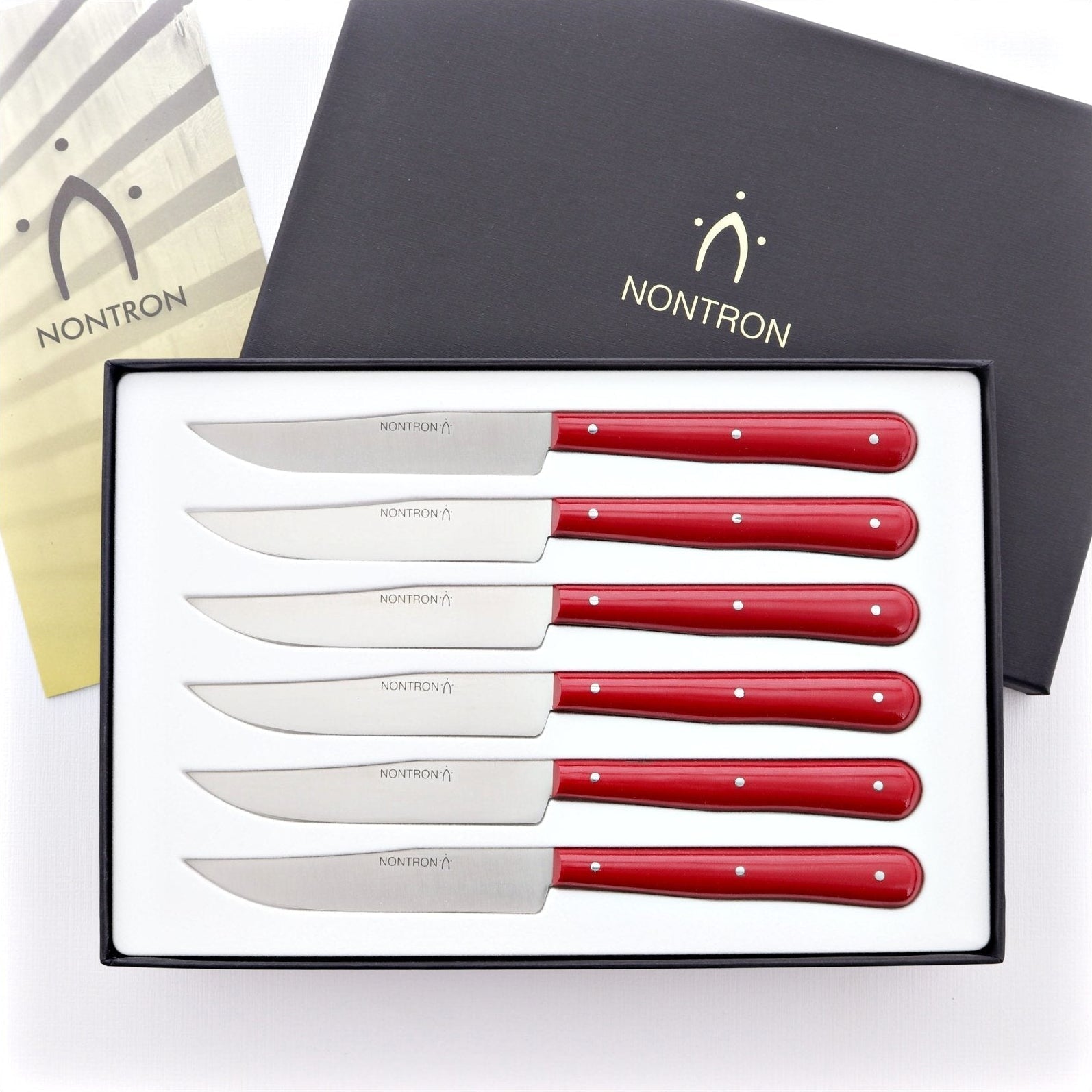 Nontron Steak Knives Red Compressed Fabric