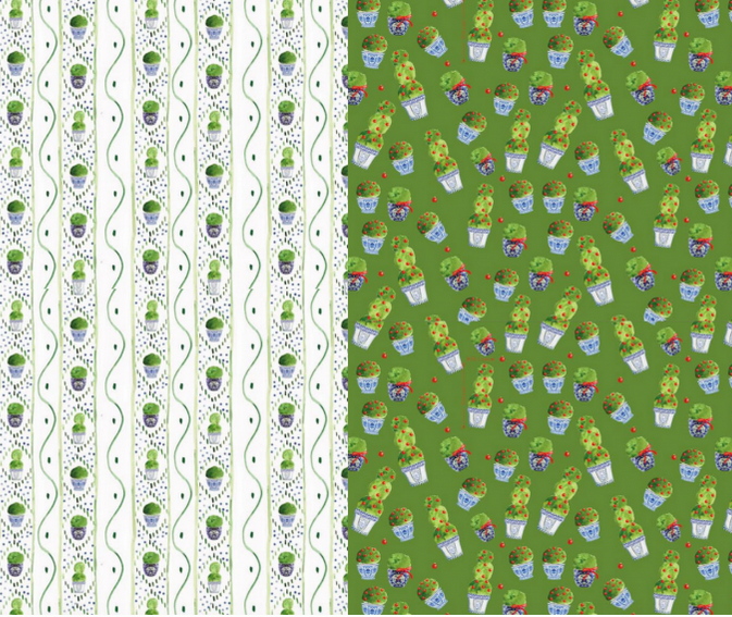 Reversible Green Topiary and Green Boxwood Gift Wrap