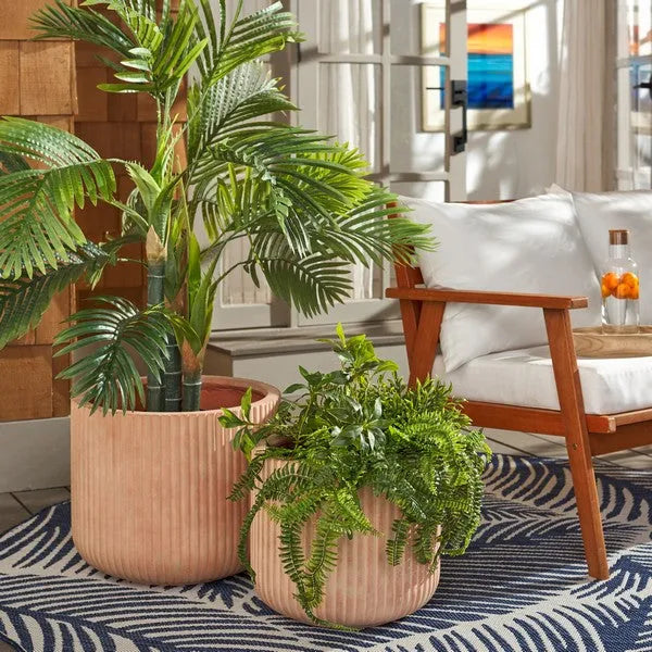 Lucca Terracotta Ficonstone Planter with Vertical Stripes (Set of 2)