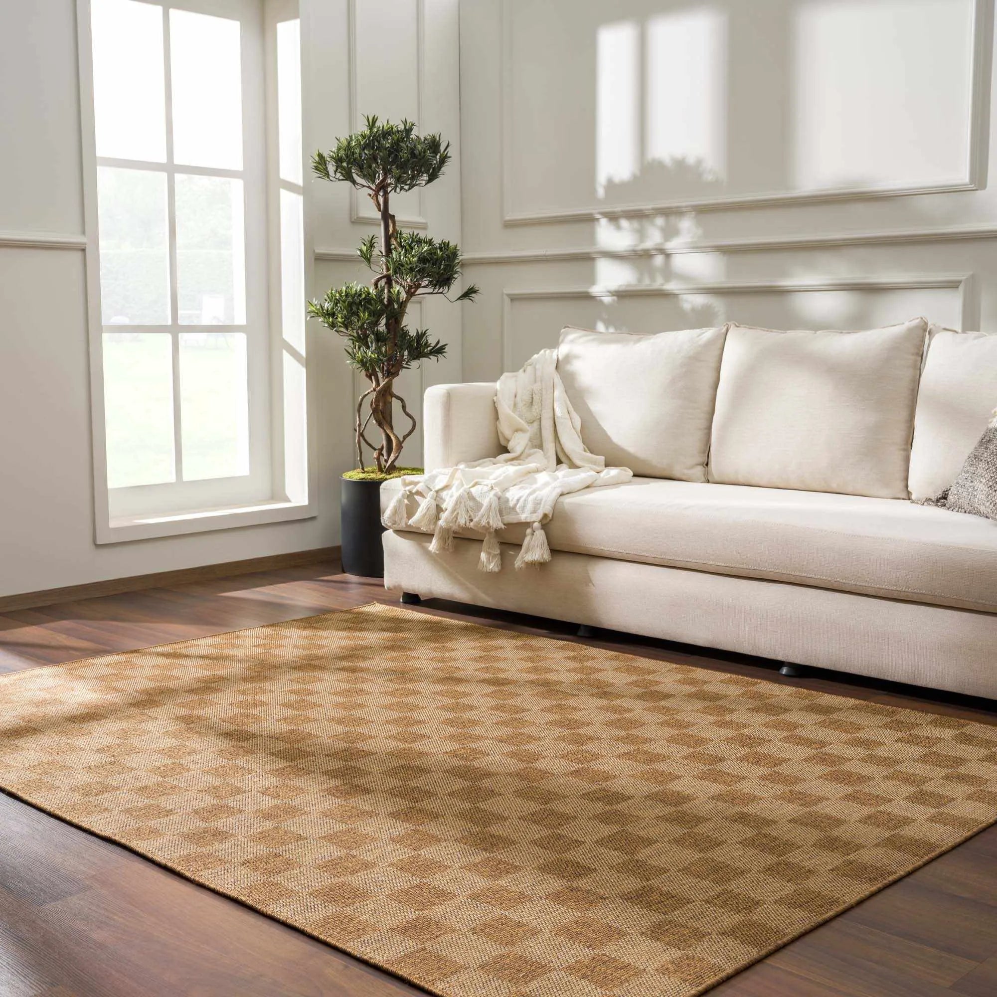 Kuval Checkered Brown Rug