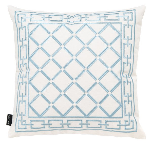 Safavieh Bentra Pillow in White with Blue Diamond Lattice Pattern