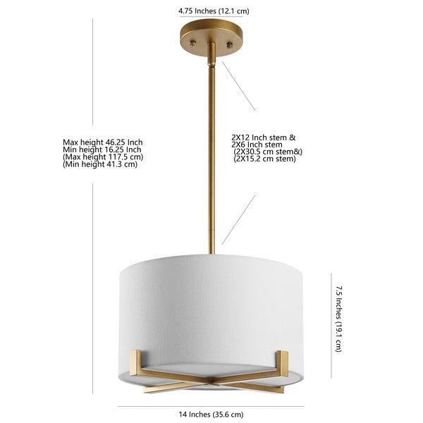 Safavieh Rema Brass Frame Pendant Light in Off-White Drum Shade