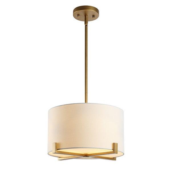 Safavieh Rema Brass Frame Pendant Light in Off-White Drum Shade