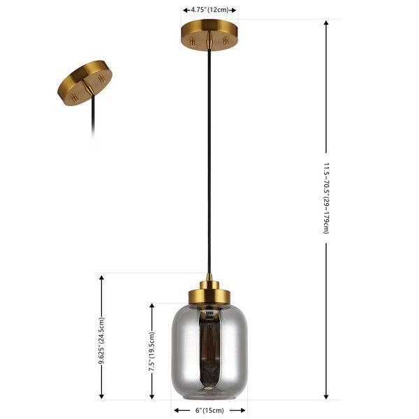 Safavieh Ethyx 6 Inch Smoke Grey-Brass, Glass-Iron Pendant