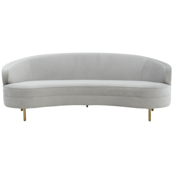 Safavieh Primrose Velvet Curved Sofa in Light Gray with Gold Legs