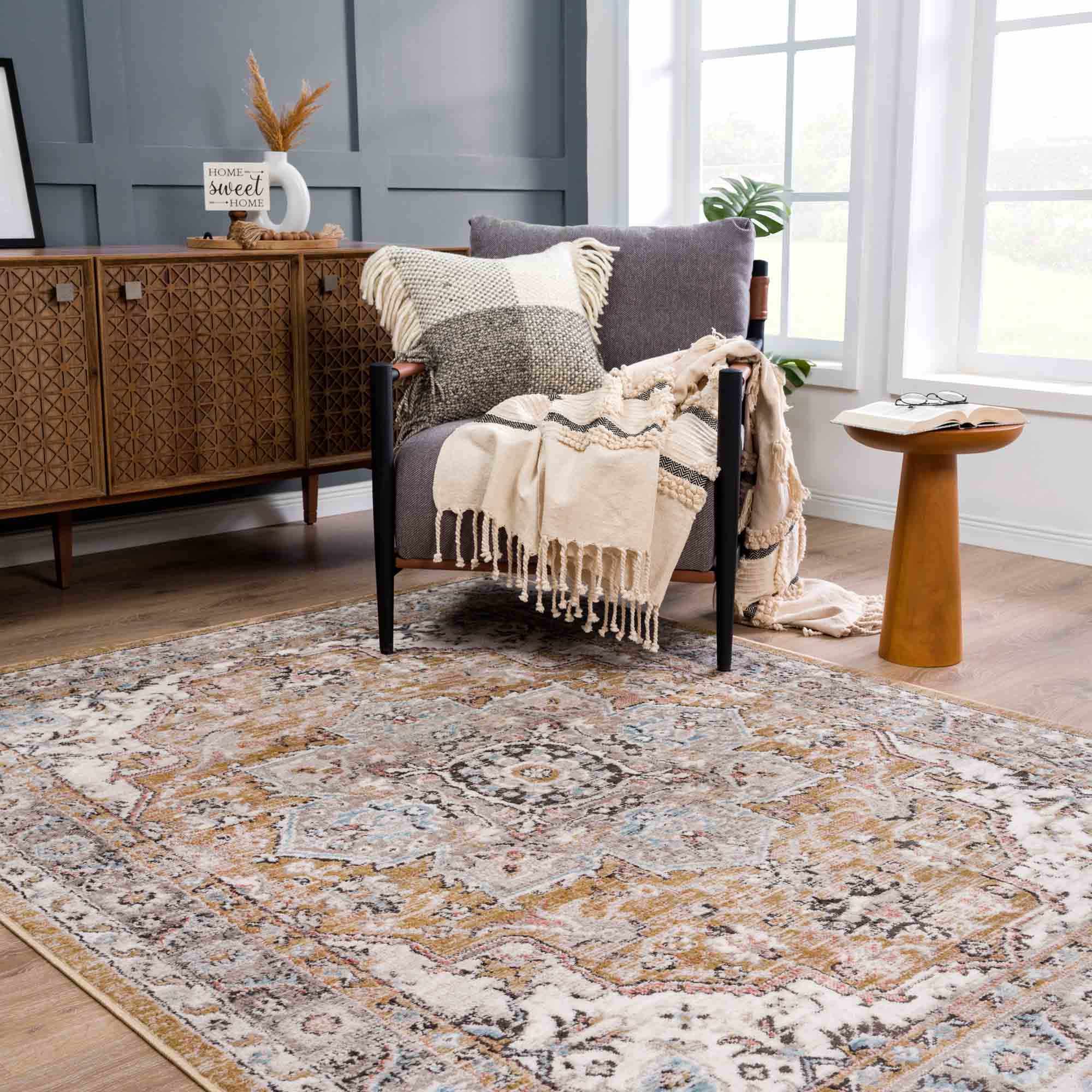 Albie Gold & Beige Polypropylene Area Rug