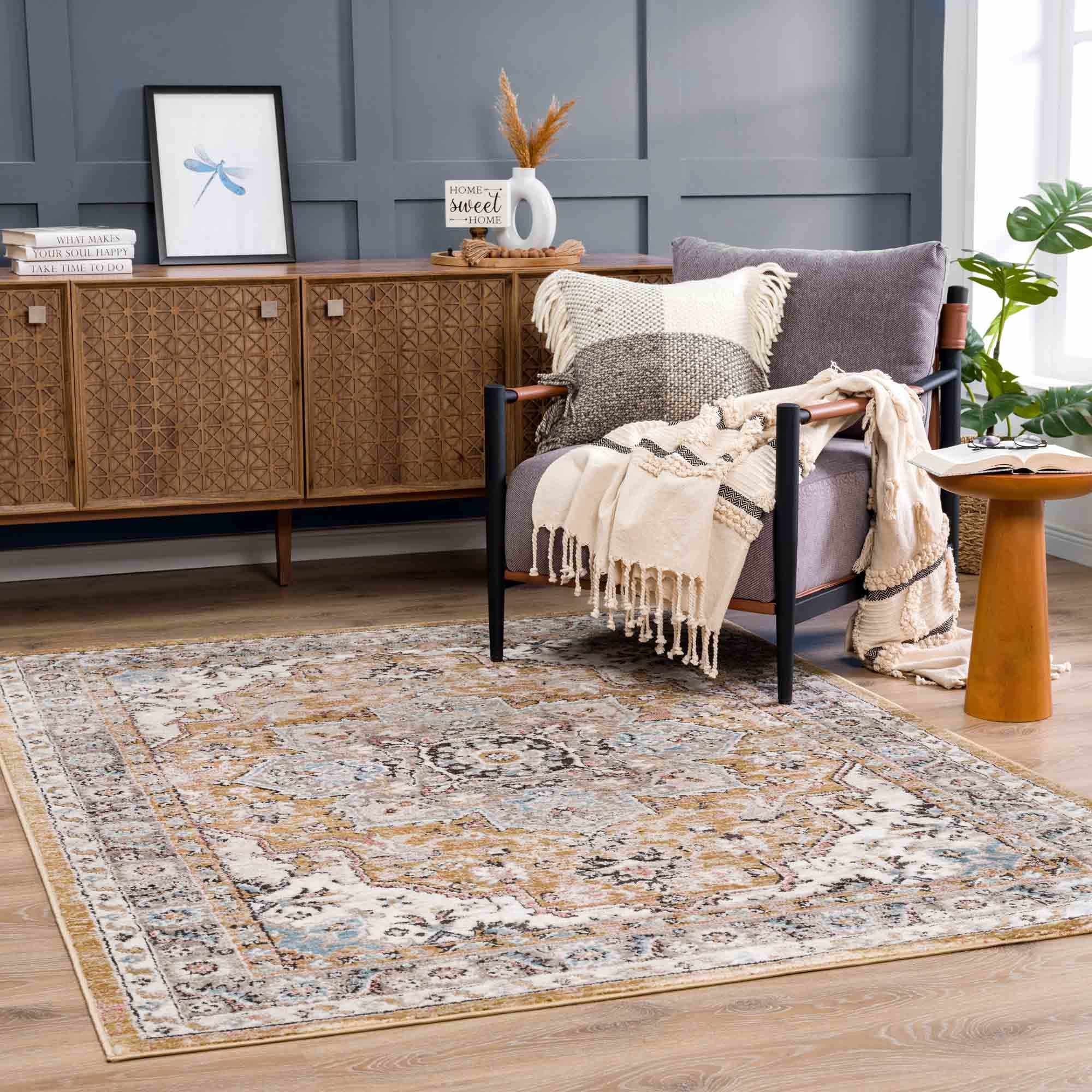 Albie Gold & Beige Polypropylene Area Rug