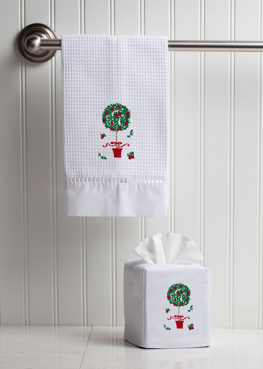 Guest Towel, Waffle Weave, Pear Topiary Tree (Red)