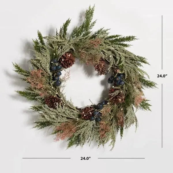 Safavieh Faux 24 Inch Pine Wreath W/ Pine Cones & Blueberries