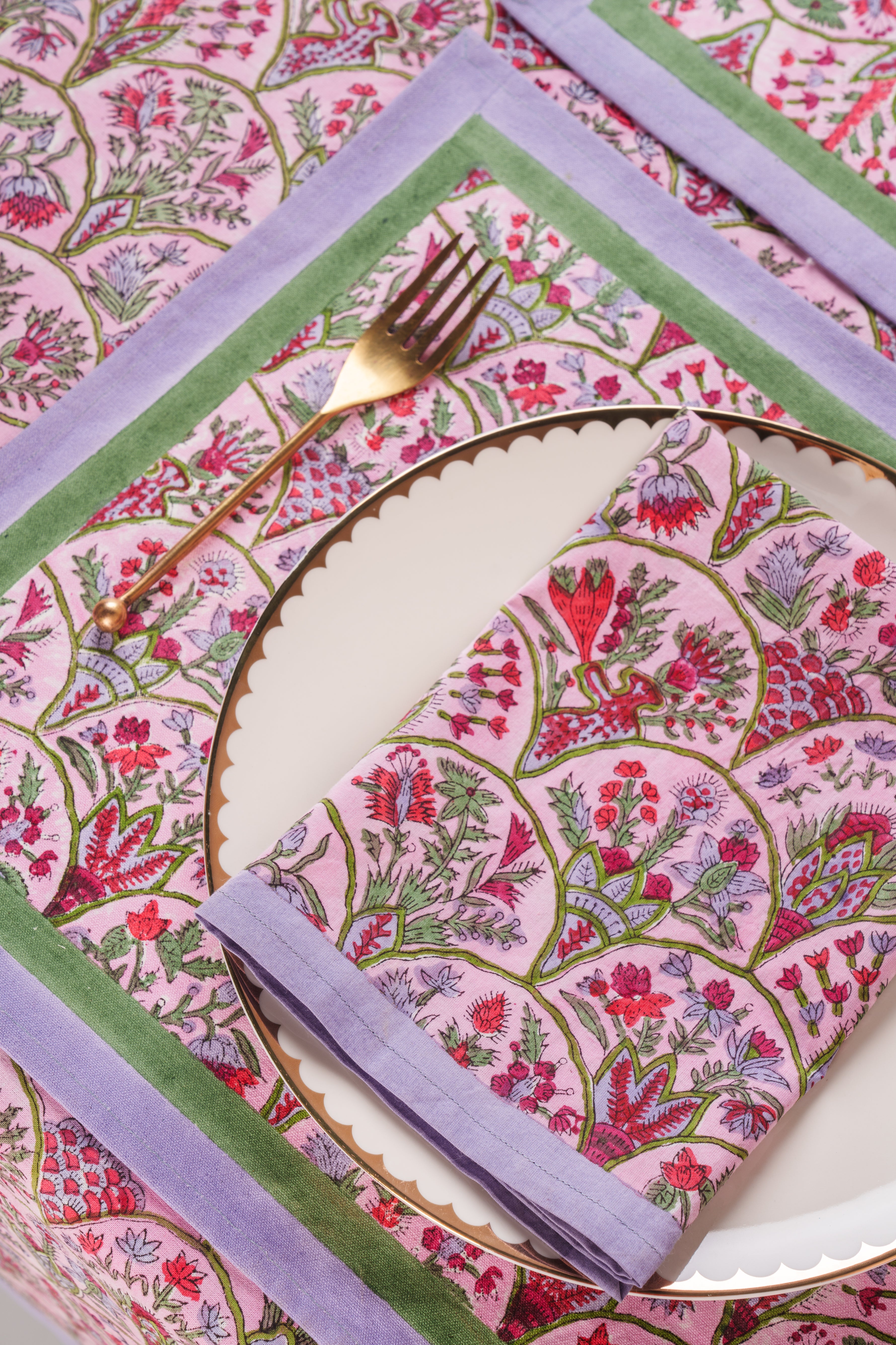 Pink Arch Blockprint Napkins, Set of 4