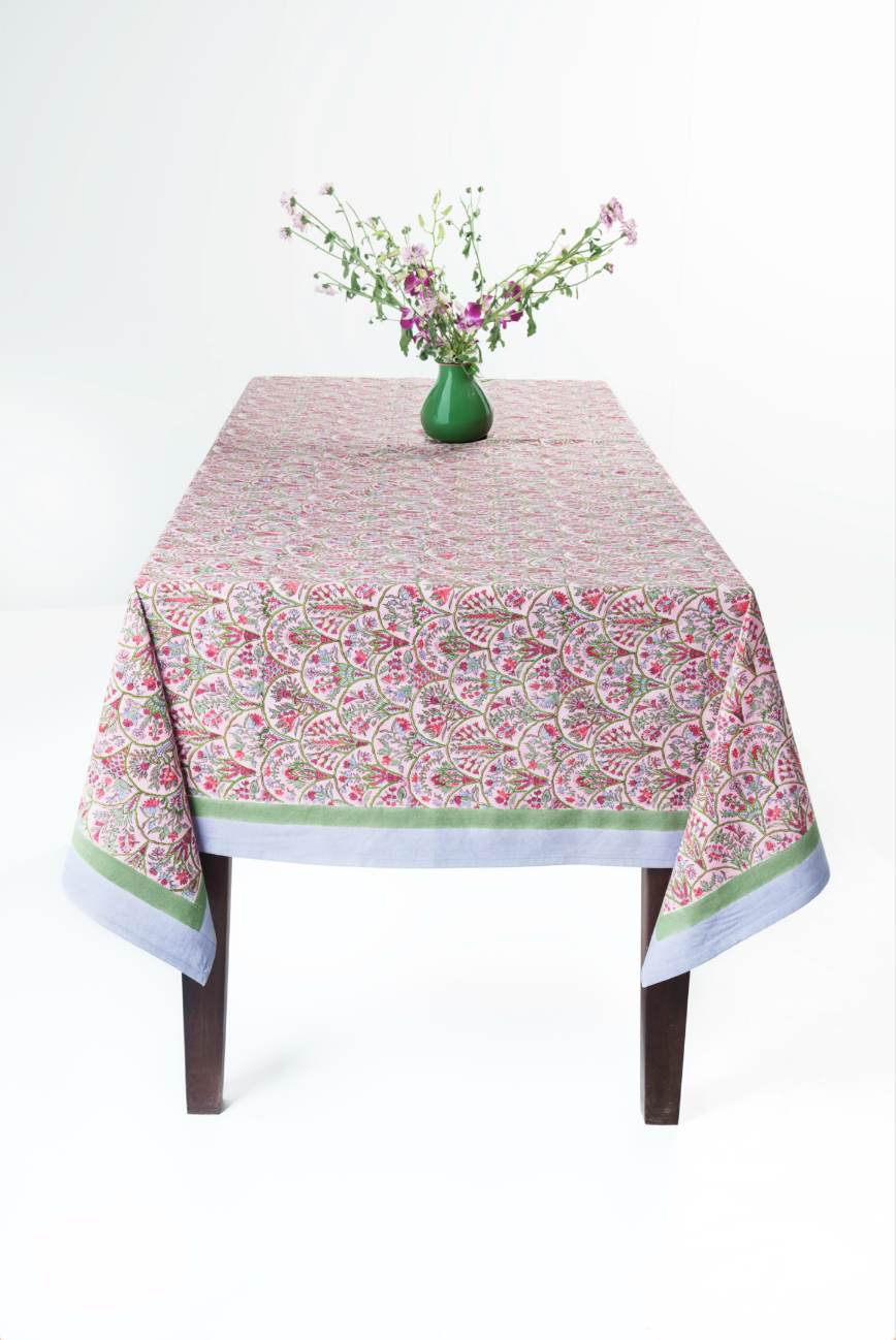 Pink Arch Blockprint Tablecloth