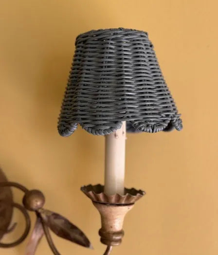 Sconce Rattan Lampshades (Scalloped in Navy)