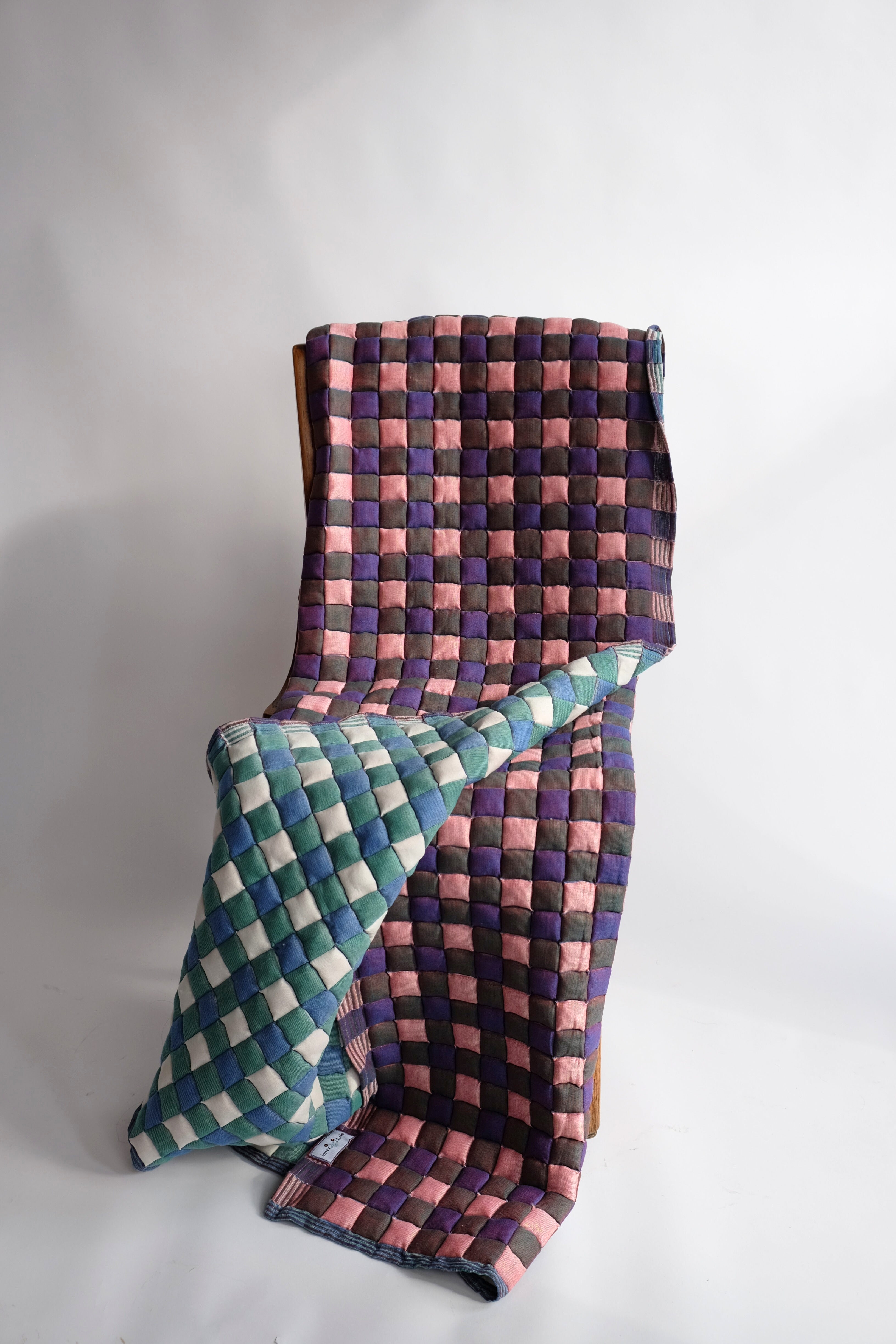 Purple & Blue Checkered Reversible Sujani Quilt