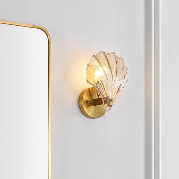 Safavieh Sirena Wall Sconce in Brass with Amber Glass Shell Design (Set of 2)