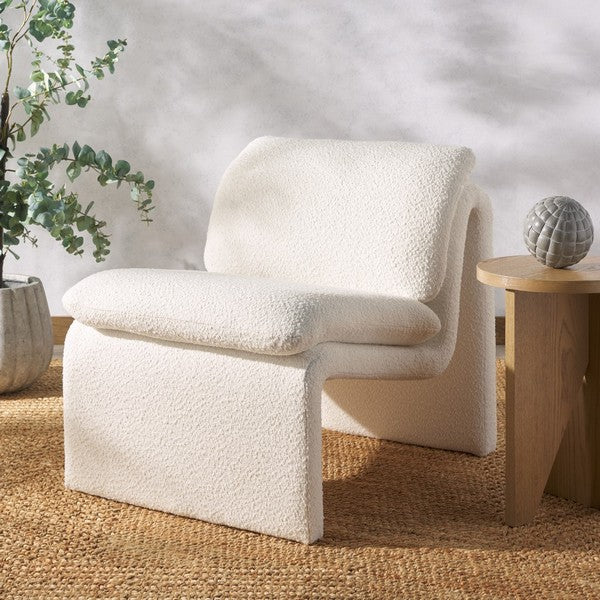 Ainslie Boucle Accent Chair in Ivory with Gentle Curves