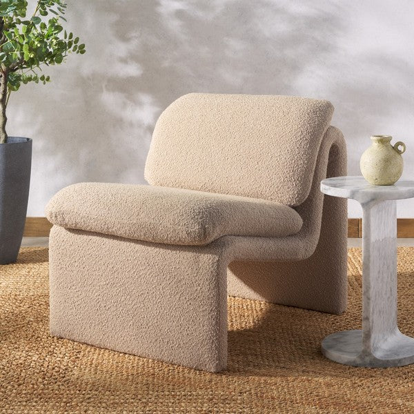 Safavieh Ainslie Boucle Accent Chair in Oatmeal with Curved Back