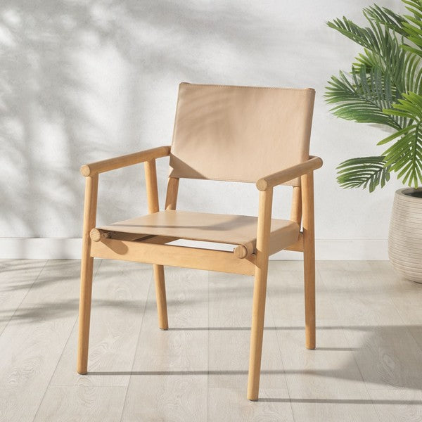 Hutson Leather Dining Chair in Tan with Sungkai Wood Frame