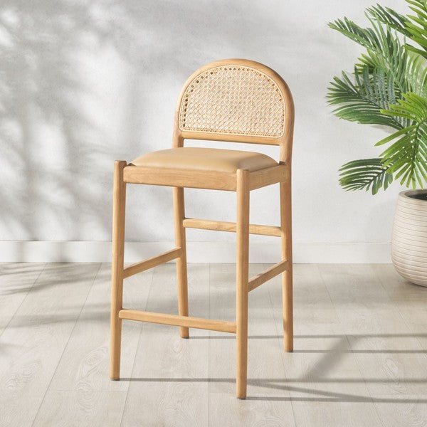 Laylie Leather Counter Stool in Brown with Sungkai Wood Frame