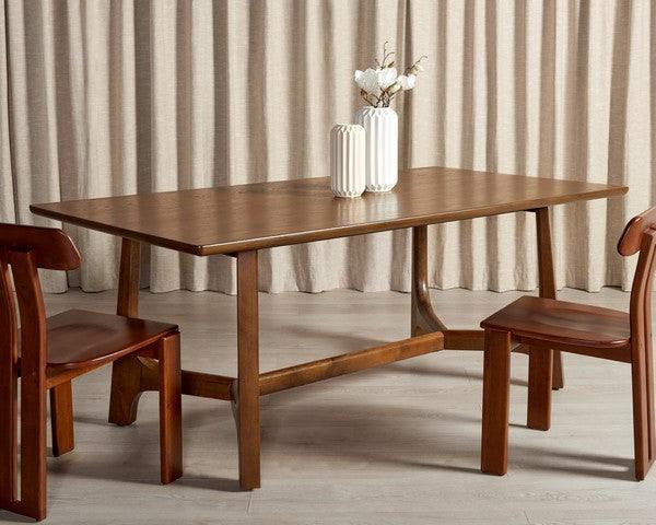 Adelee Wood Dining Table in Medium Oak with V-shaped Trestle Base