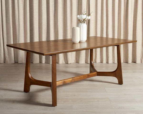 Safavieh Adelee Wood Dining Table in Medium Oak with V-shaped Trestle Base