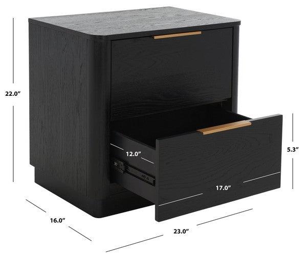 Safavieh Gabrietta Oak Veneer Nightstand in Black with 2 Drawers