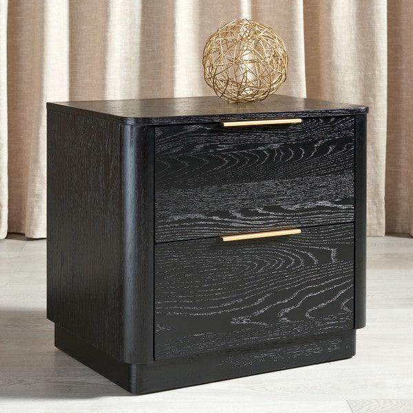 Safavieh Gabrietta Oak Veneer Nightstand in Black with 2 Drawers