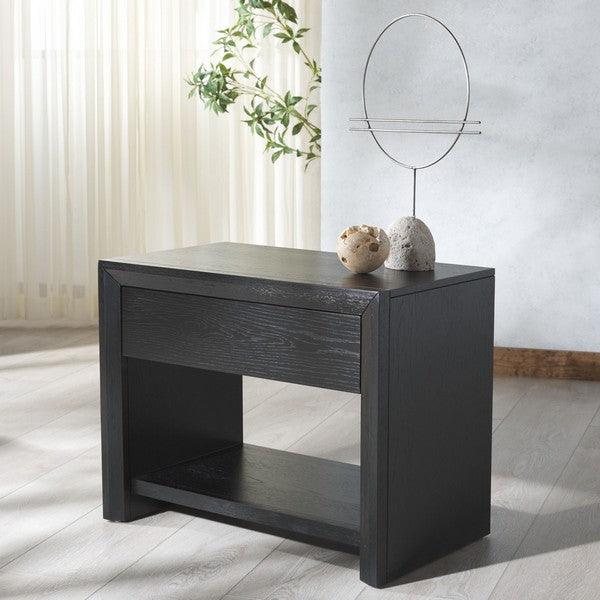 Safavieh Darnell Rubberwood Nightstand in Black with 1 Drawer