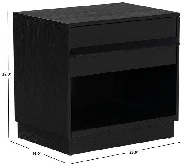 Safavieh Deirdra Rubberwood Nightstand in Black with 1 Drawer