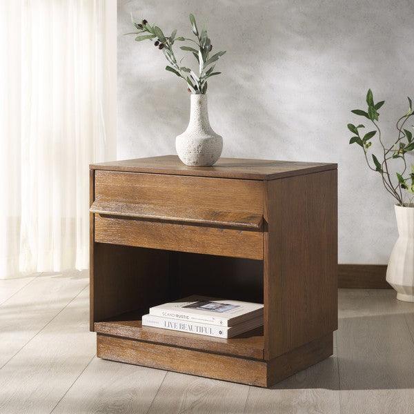 Safavieh Deirdra Rubberwood Nightstand in Medium Oak with 1 Drawer