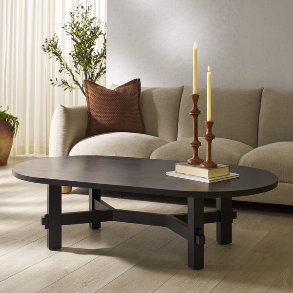 Tabytha Elm Wood Coffee Table in Black with Oversized Oval Top