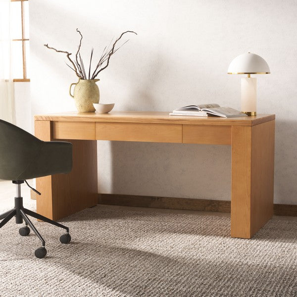 Deborah Elm Wood Desk in Natural with Drawer