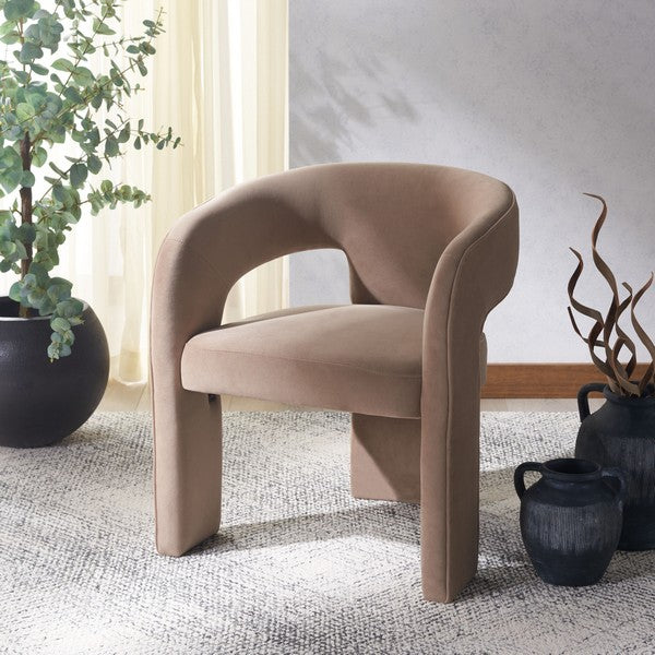 Safavieh Catharia Velvet Dining Chair in Brown with 3-Leg